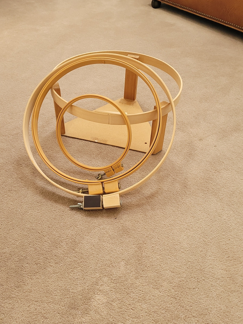 Wooden Embroidery Hoop Set in Natural Beige With Stand  Vintage